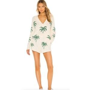 Revole Show Me Your Mumu Gilligan Palm Tree Knit Small Sweater Short Set White